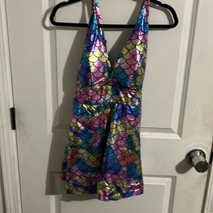 Torrid Mermaid Swimsuit Rainbow Iridescent Bathing Suit Swim Dress 0X Large